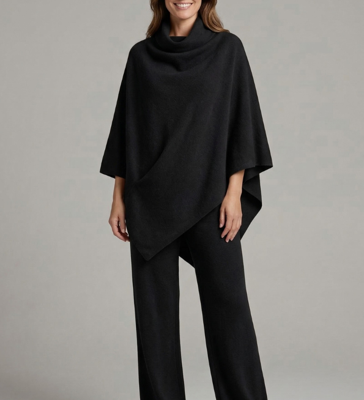 Damen-Top und Hosen-Set mit hohem Kragen und weiten Ärmeln