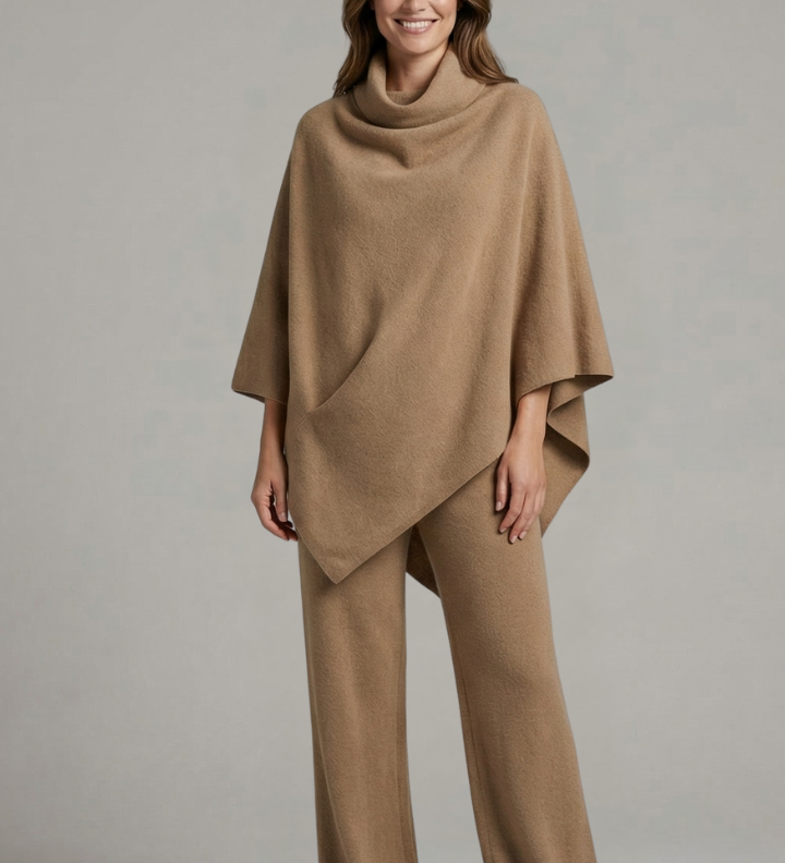 Damen-Top und Hosen-Set mit hohem Kragen und weiten Ärmeln