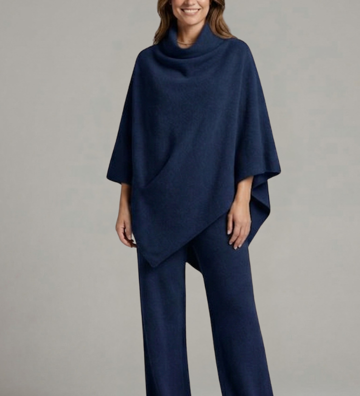 Damen-Top und Hosen-Set mit hohem Kragen und weiten Ärmeln