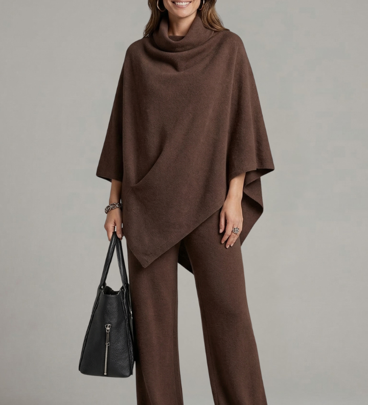 Damen-Top und Hosen-Set mit hohem Kragen und weiten Ärmeln