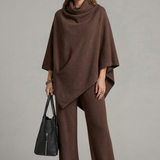 Damen-Top und Hosen-Set mit hohem Kragen und weiten Ärmeln