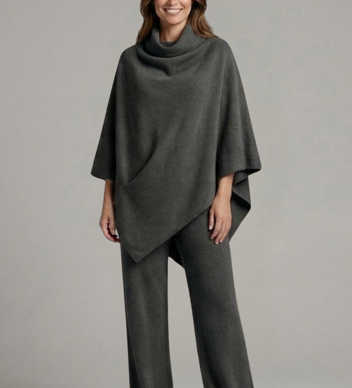 Damen-Top und Hosen-Set mit hohem Kragen und weiten Ärmeln