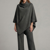 Damen-Top und Hosen-Set mit hohem Kragen und weiten Ärmeln