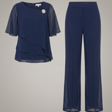 Damen Set mit Oberteil und Hose mit geschichtetem Oberteil und geraden Beinen