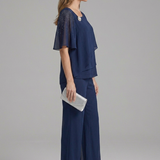 Damen Set mit Oberteil und Hose mit geschichtetem Oberteil und geraden Beinen