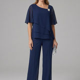 Damen Set mit Oberteil und Hose mit geschichtetem Oberteil und geraden Beinen