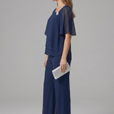 Damen Set mit Oberteil und Hose mit geschichtetem Oberteil und geraden Beinen