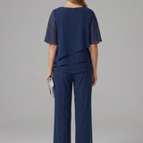 Damen Set mit Oberteil und Hose mit geschichtetem Oberteil und geraden Beinen