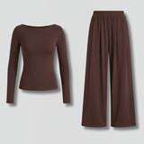Damen Top- und Hosen-Set mit lockerer Passform und langen Ärmeln