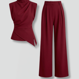 Damen Set aus Top und Hose mit Rundhalsausschnitt und geraden Beinen