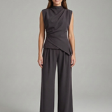 Damen Set aus Top und Hose mit Rundhalsausschnitt und geraden Beinen