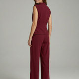 Damen Set aus Top und Hose mit Rundhalsausschnitt und geraden Beinen