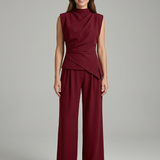 Damen Set aus Top und Hose mit Rundhalsausschnitt und geraden Beinen