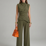 Damen Set aus Top und Hose mit Rundhalsausschnitt und geraden Beinen