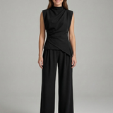 Damen Set aus Top und Hose mit Rundhalsausschnitt und geraden Beinen