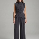 Damen Set aus Top und Hose mit Rundhalsausschnitt und geraden Beinen