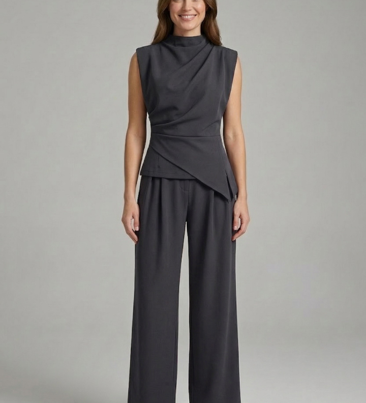 Damen Set aus Top und Hose mit Rundhalsausschnitt und geraden Beinen