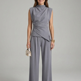 Damen Set aus Top und Hose mit Rundhalsausschnitt und geraden Beinen