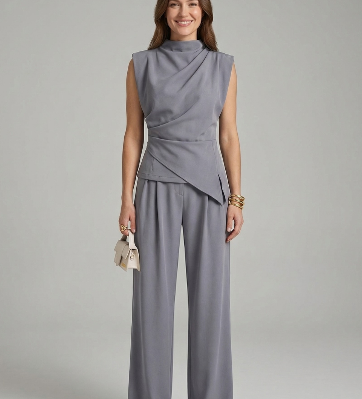 Damen Set aus Top und Hose mit Rundhalsausschnitt und geraden Beinen