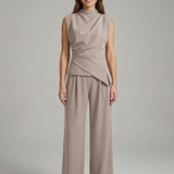 Damen Set aus Top und Hose mit Rundhalsausschnitt und geraden Beinen