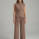 Damen Set aus Top und Hose mit Rundhalsausschnitt und geraden Beinen