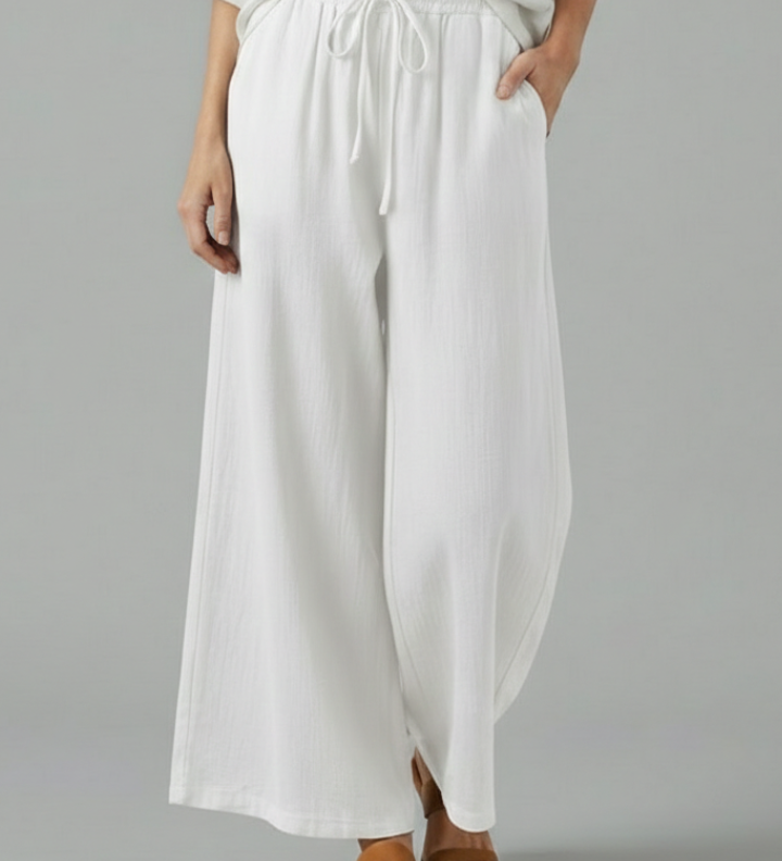 Damenhose mit Kordelzug und weitem Bein