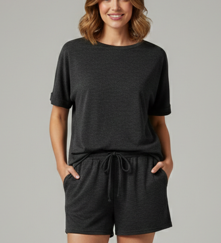 Damen Zweiteiliges Set mit Batwing-Top und Shorts mit Kordelzug