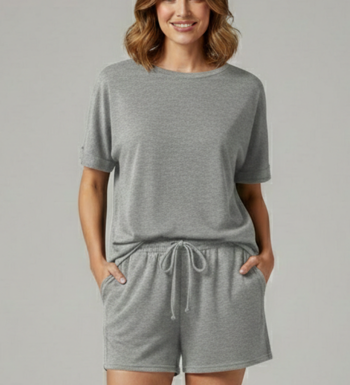 Damen Zweiteiliges Set mit Batwing-Top und Shorts mit Kordelzug