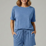 Damen Zweiteiliges Set mit Batwing-Oberteil und Shorts mit Kordelzug