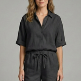 Zweiteiliges Damen-Set mit Knopfverschluss und Shorts mit Kordelzug