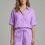 Zweiteiliges Damen-Set mit Knopfverschluss und Shorts mit Kordelzug