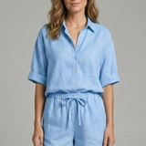 Zweiteiliges Damen-Set mit Knopfverschluss und Shorts mit Kordelzug
