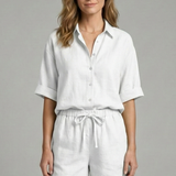Zweiteiliges Damen-Set mit Knopfverschluss und Shorts mit Kordelzug