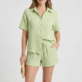 Damen-Zweiteiler mit Knopfkraft und Shorts mit Kordelzug