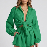 Damen Zweiteiliges Set mit Knopfhemd und Shorts