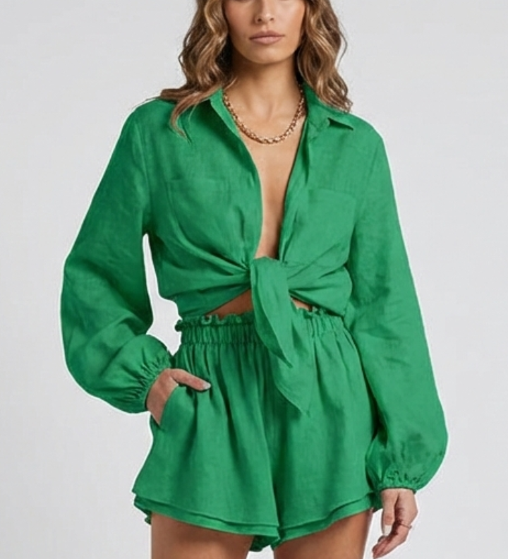 Damen Zweiteiliges Set mit Knopfhemd und Shorts