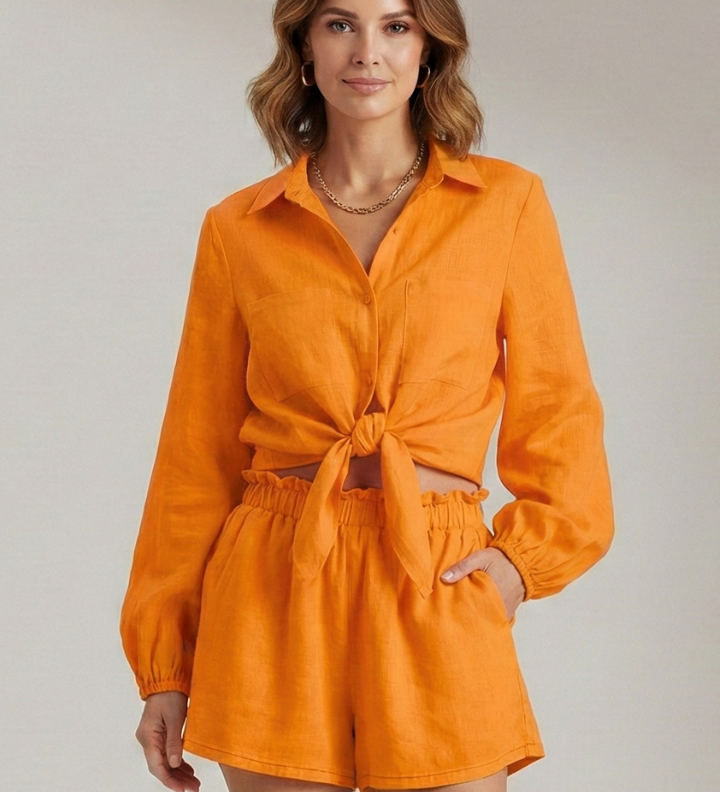 Damen Zweiteiliges Set mit Knopfhemd und Shorts