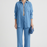 Damen Zweiteiliges Set mit Knopfschal und Geraden Hosen