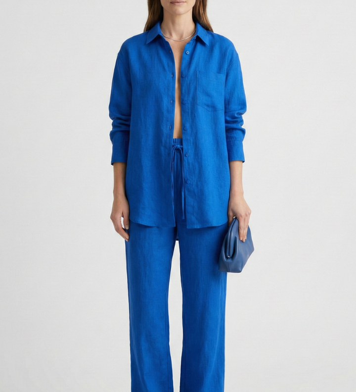 Damen Zweiteiliges Set mit Knopfschal und Geraden Hosen