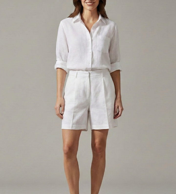 Damen Zwei-Teile-Set mit Knopfschal und weiten Shorts