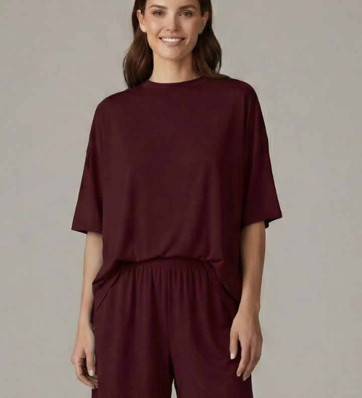 Damen Zweiteiliges Set mit Rundhalsausschnitt und lockeren Shorts