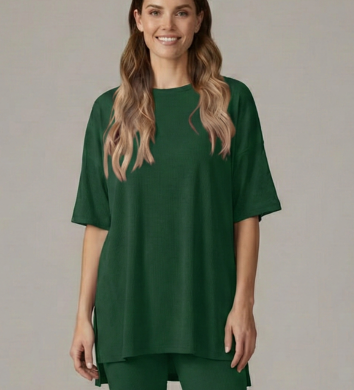 Damen Zweiteiliges Set mit Rundhalsausschnitt und lockeren Shorts