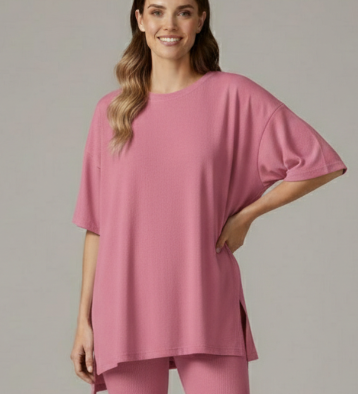 Damen Zweiteiliges Set mit Rundhalsausschnitt und lockeren Shorts