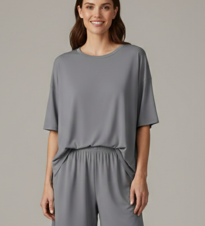 Damen Zweiteiliges Set mit Rundhalsausschnitt und lockeren Shorts