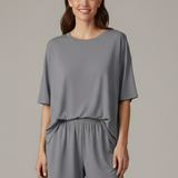 Damen Zweiteiliges Set mit Rundhalsausschnitt und lockeren Shorts