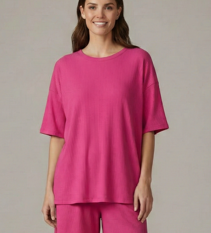 Damen Zweiteiliges Set mit Rundhalsausschnitt und lockeren Shorts