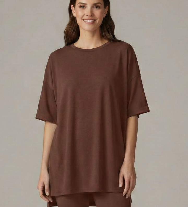 Damen Zweiteiliges Set mit Rundhalsausschnitt und lockeren Shorts