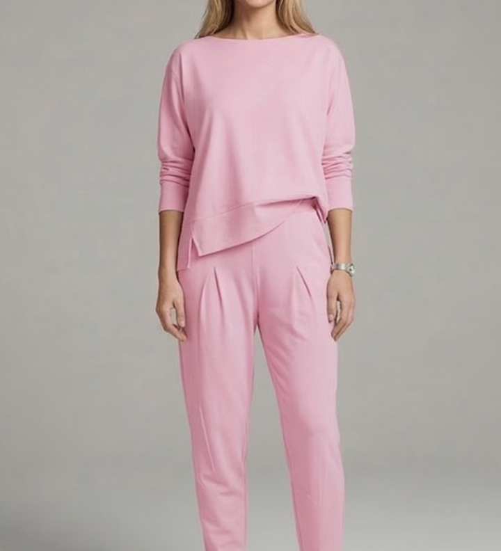 Damen Zweiteiliges Set mit Rundhalsausschnitt und schmalen Hosen