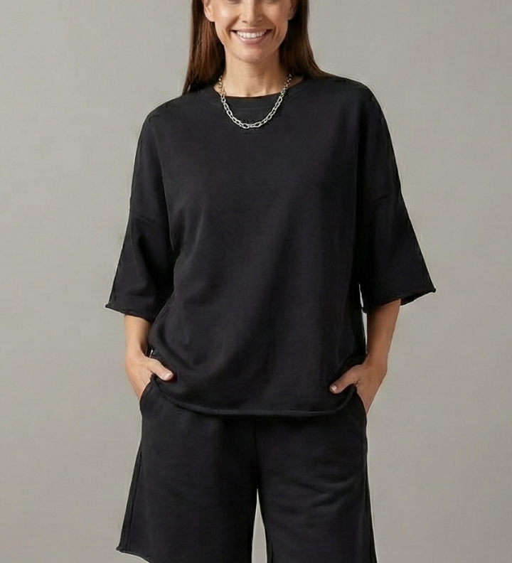 Damen Zweiteiliges Set mit Crop-Top und Shorts mit Kordelzug