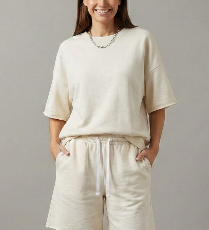 Damen Zweiteiliges Set mit Crop-Top und Shorts mit Kordelzug